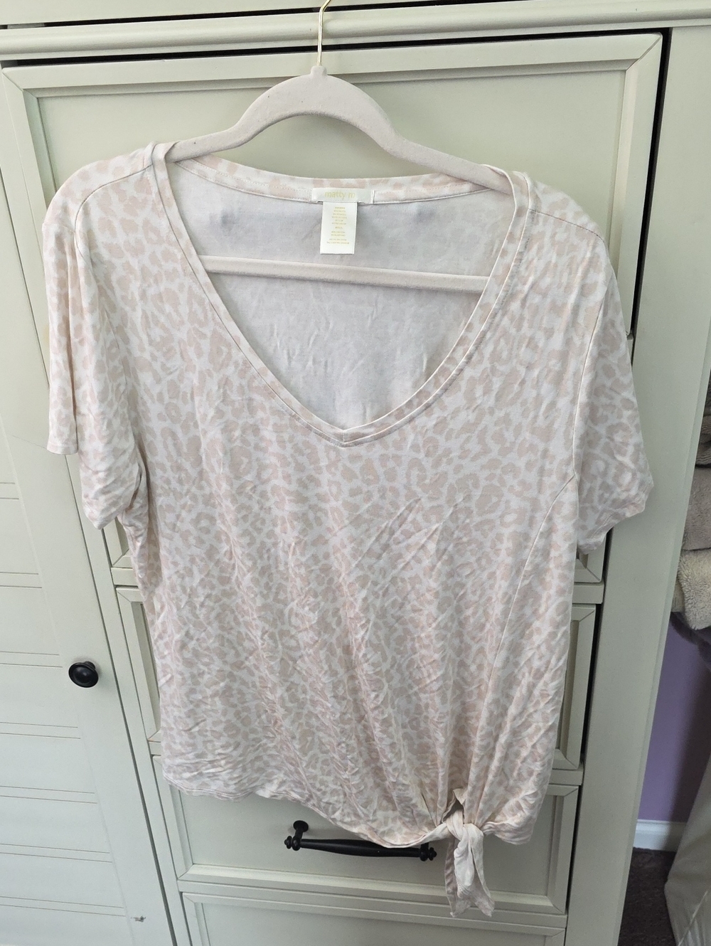 Matty M Pale Blush Leopard V-Neck Tie-Front Tee